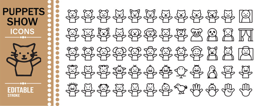 Puppet Show Entertainment Thin Line Symbol Set