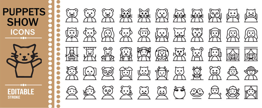 Puppetry Theater Character Outline Icon Collection