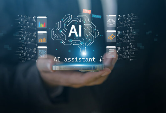 Ai assistant innovation with smart idea concept, artificial intelligence and chatbot interaction generating creative idea, automation, machine learning support, idea for search engine