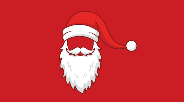 Minimalist Santa Claus hat and white beard illustration on a red background for Christmas holiday design