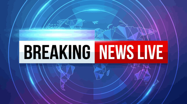 Professional breaking news live broadcast background with blue world map and abstract geometric circles
