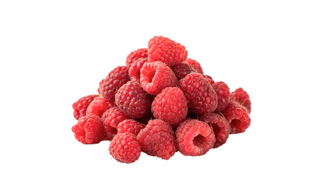 Huge pile of fresh red raspberries organic harvest isolated on transparent background cut out