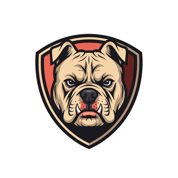 Circular logo emblem of an angry bully dog head
