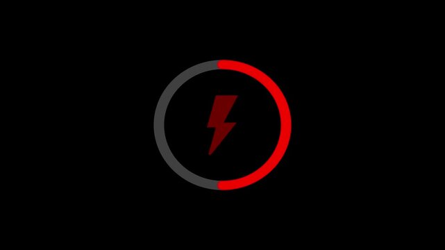 Red charging indicator animation showing battery level rising with lightning bolt icon in circle