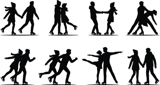 Couples dancing and walking silhouettes