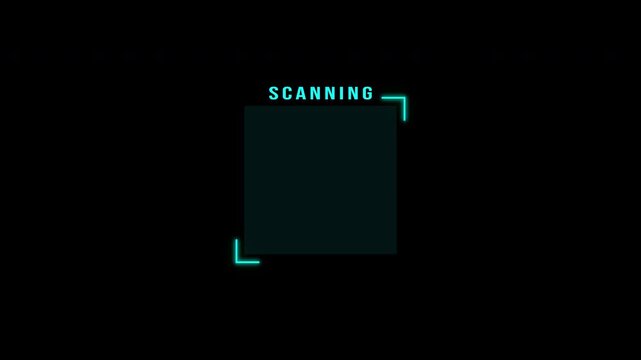 Futuristic QR code scanner overlay with neon blue cyan barcode scanning effect and check mark scan complete 4K resolution on transparent background. 