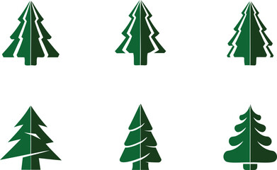 Obraz premium Set of abstract green stylized fir trees representing nature and winter holidays isolated on transparent background