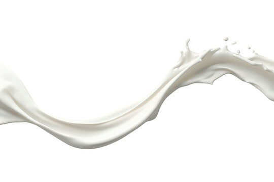 Milk splash wave creating dynamic liquid movement, flowing white cream on transparent background