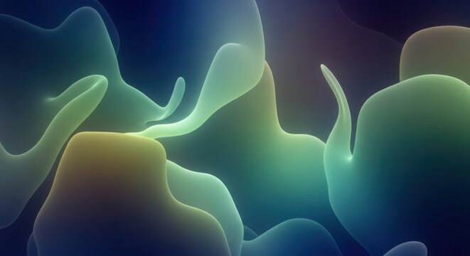 Vibrant abstract shapes swirl and blend in a mesmerizing dance on a dark background