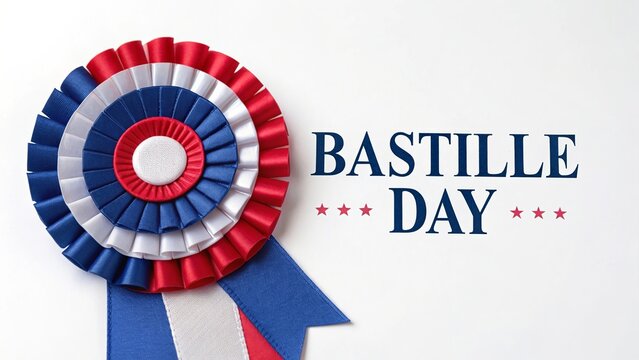 Bastille Day French tricolor cockade rosette pin on white background.
