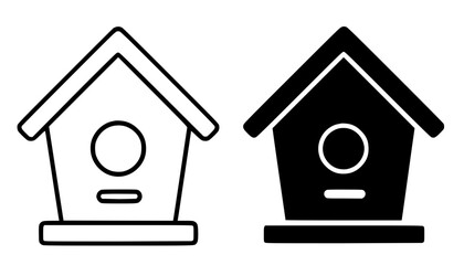 Minimalist birdhouse icon in outline and silhouette design © Nurhalimah