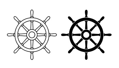 Minimalist icon of ship steering wheel in outline and silhouette design © Nurhalimah