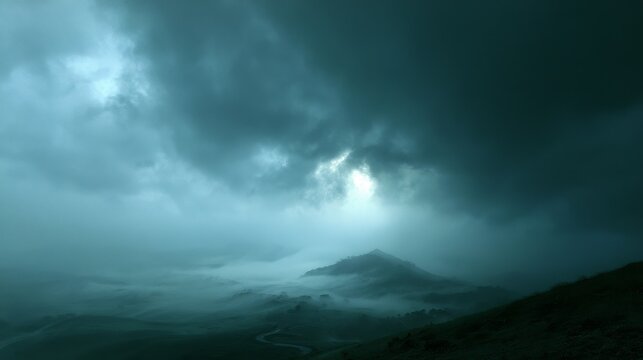 Heavy, overcast sky at dusk with thick gray clouds blocking the sun.