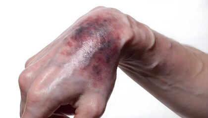 Fototapeta premium Wrist sprain external appearance showing swollen joint and bruising. Side view medical reference illustration isolated on white background.