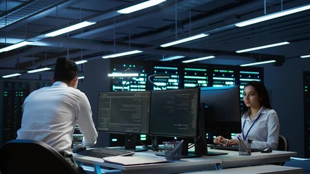 Technician coordinates logistics support within a server infrastructure workspace, aligning logistics support, business continuity and technical support during server hardware coordination