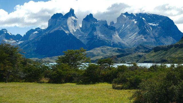 Scenic view of Torres del Paine National Park in Patagonia, Chile