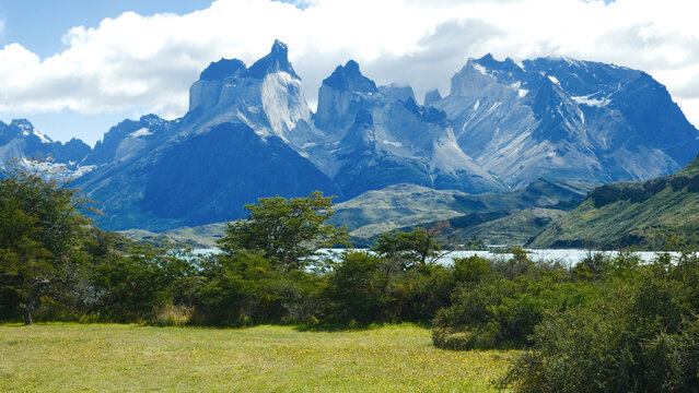 Scenic view of Torres del Paine National Park in Patagonia, Chile