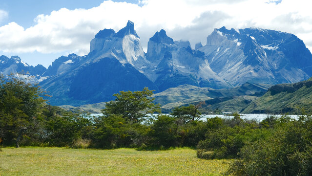 Scenic view of Torres del Paine National Park in Patagonia, Chile