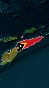 East Timor Map With Flag Animation In Vertical Format