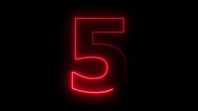 Number 5 five - animated light outline on black background 4k video.