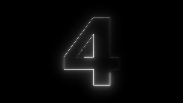Number 4 four - animated light outline on black background 4k video.
