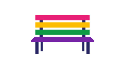 Obraz premium A colorful park bench with four horizontal slats in pink yellow green and purple.