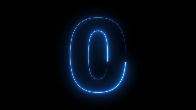 Glowing neon animated number 0. 0 burning number on black background , looping trendy glowing neon numeric number 0. Educational mathematics concept with neon letter. 4k video
