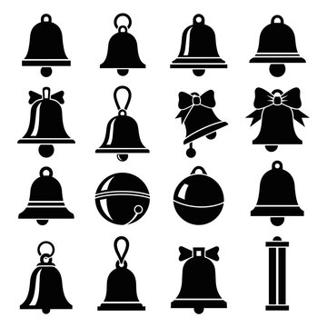 Diverse set of black icons including bells and ornaments