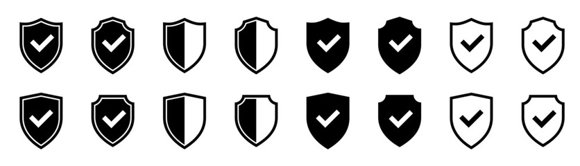 Fototapeta premium Shield icon set. Protect shield security line icons. Design elements for concept of safety and protection. Vector illustration