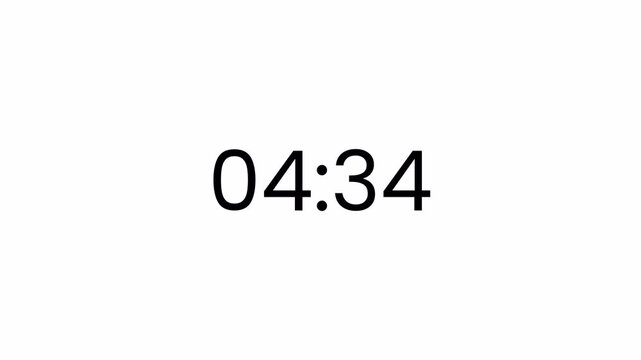 5 minute to 0 minute countdown in 1 minute, 5 min countdown animation on transparent background, five minute countdown in 4k with alpha channel.