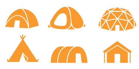 Different camping tent shapes collection, dome teepee and cabin style © Habib