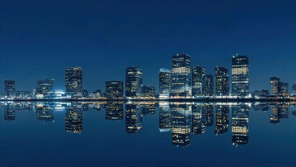 Fototapeta premium City skyline at night with water reflection