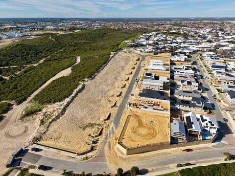 Drone View of Coastal Residential Development Beside Native Bushland in Perth Western Australia