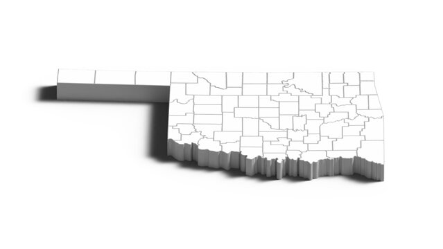 Oklahoma 3D Map with Counties Boundaries, Minimal USA State Administrative District Isometric Vector Illustration