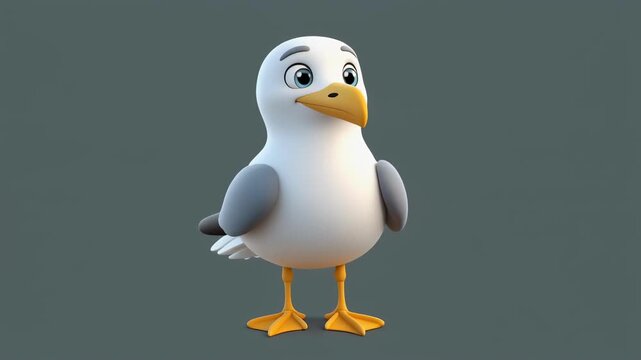 Cute cartoon seagull standing in various poses against a smooth gradient background with subtle lighting