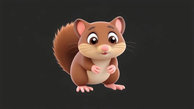 Cute cartoon squirrel in various poses during a playful animation sequence with soft lighting
