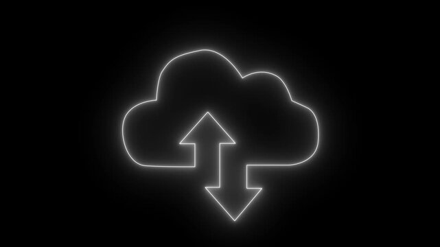Glowing Neon Cloud Upload and Download Icon Animation, Cloud Computing and Data Transfer Concept