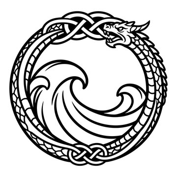 Ouroboros dragon wave knot circle vector