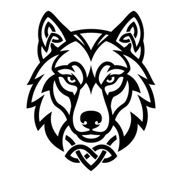 Norse wolf face with Celtic heart knot vector