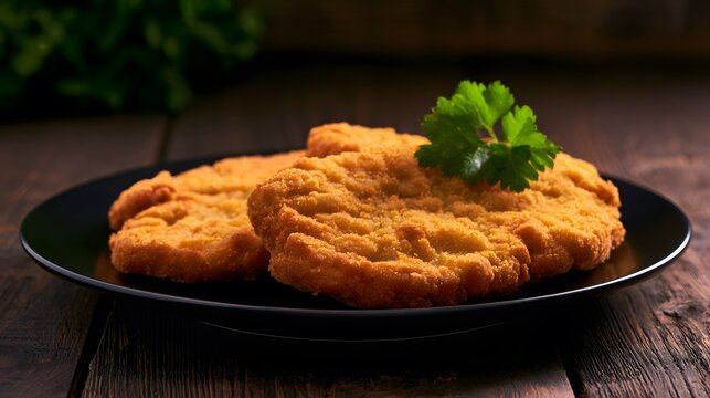 Delicious golden schnitzel on a plate evokes comfort food and culinary indulgence beautifully