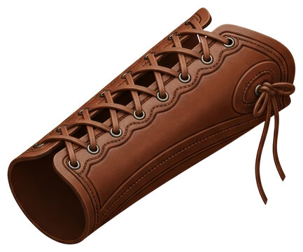 Medieval brown leather arm bracer guard for historical costume and reenactment isolated with transparent background