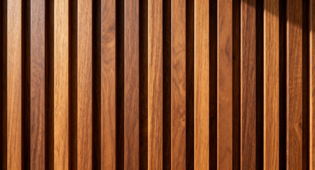 Fototapeta premium Modern vertical wooden slat wall texture with natural brown finish and smooth polished grain
