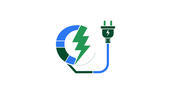 A graphic illustration of a circular energy symbol with a lightning bolt and an electrical plug.