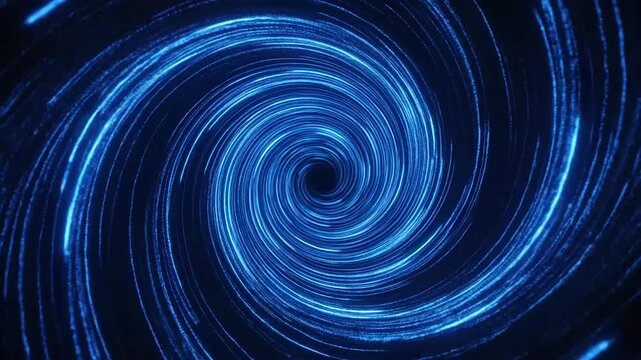 A glowing blue light vortex spinning in deep dark space