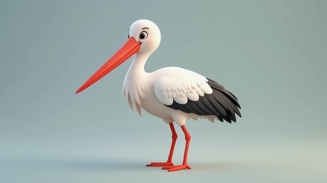 Graceful stork standing serenely in soft studio lighting with subtle camera drift for a clean conceptual presentation