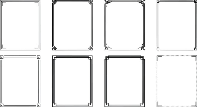 Collection of decorative page borders and frames with geometric and classic patterns for certificates and documents transparent background