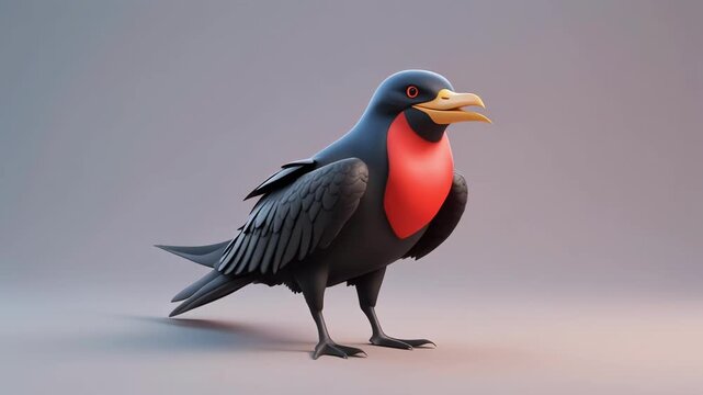 Magnificent frigatebird standing with vibrant red throat pouch illuminated by soft studio lighting for nature documentaries or wildlife presentations