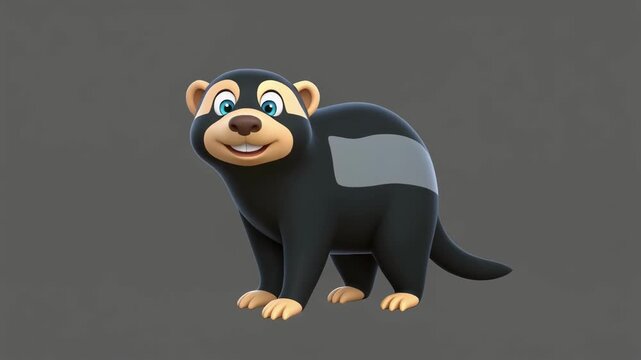 Playful cartoon devil animal walking animation loop with subtle background movement