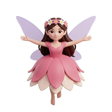 Cartoon fairy with flower crown and wings
