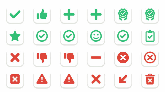Collection of green and red icons.